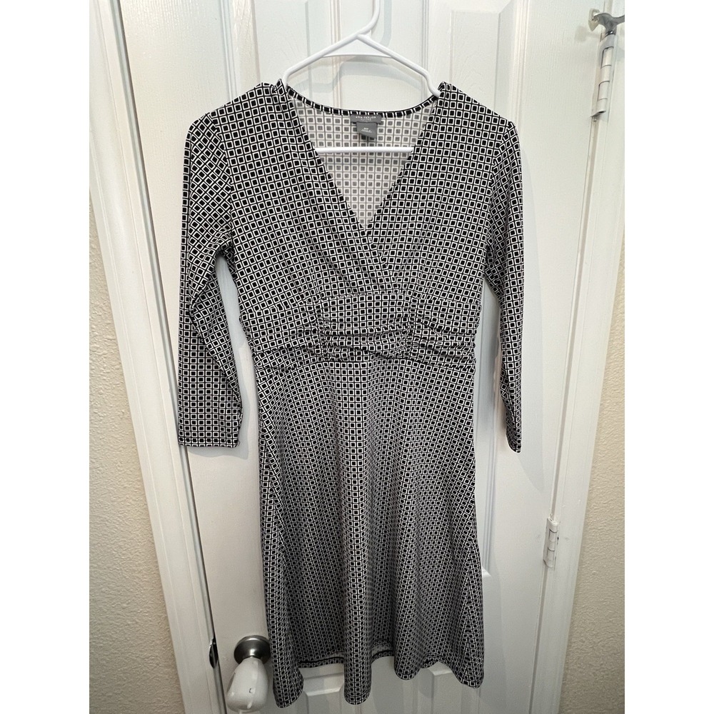 Ann Taylor Faux Wrap Dress Geometric Black White Womens Size 00P